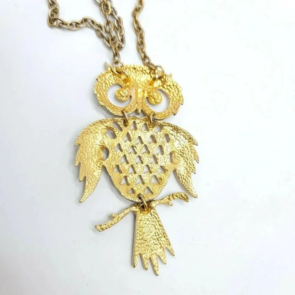 Crested Owl Pendant Chain Necklace White Enamel Bo